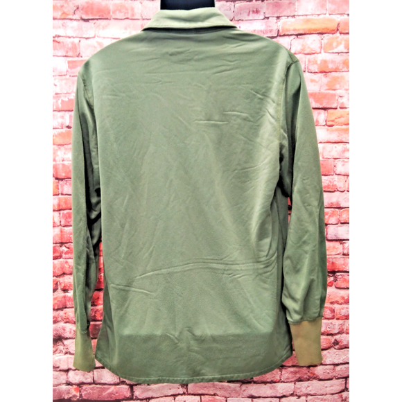 Men's Shirt Green Solid Military Sleeping Shirt Regular Fit Quarter Zip Pullover - Picture 2 of 7